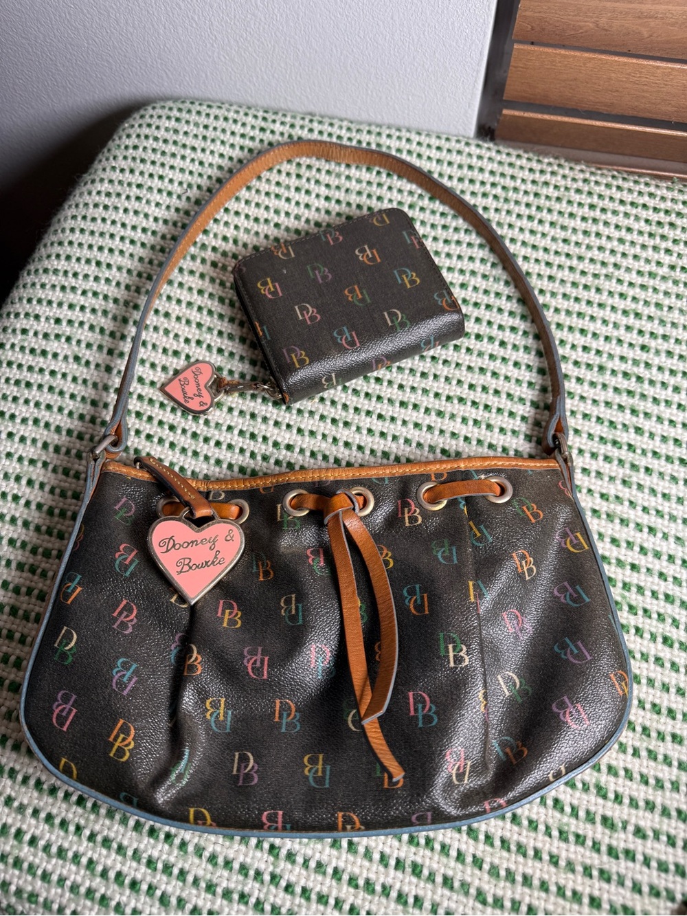 Dooney & Bourke Black Rainbow DB Logo Shoulder Bag with Wallet